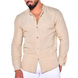 Men's Casual Cotton Linen Long Sleeve Shirt 89500967Y