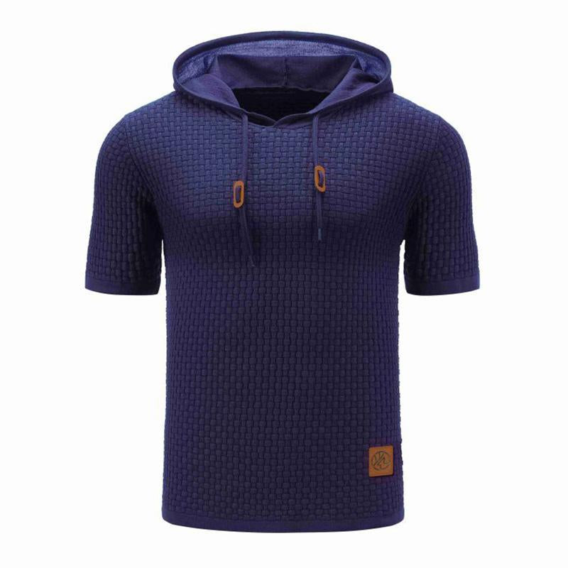 Men's Casual Hooded Knit Short Sleeve T-Shirt 79682427M