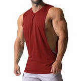 Men's Loose Solid Large Side Slit Sports Fitness Tank Top 23142265Z