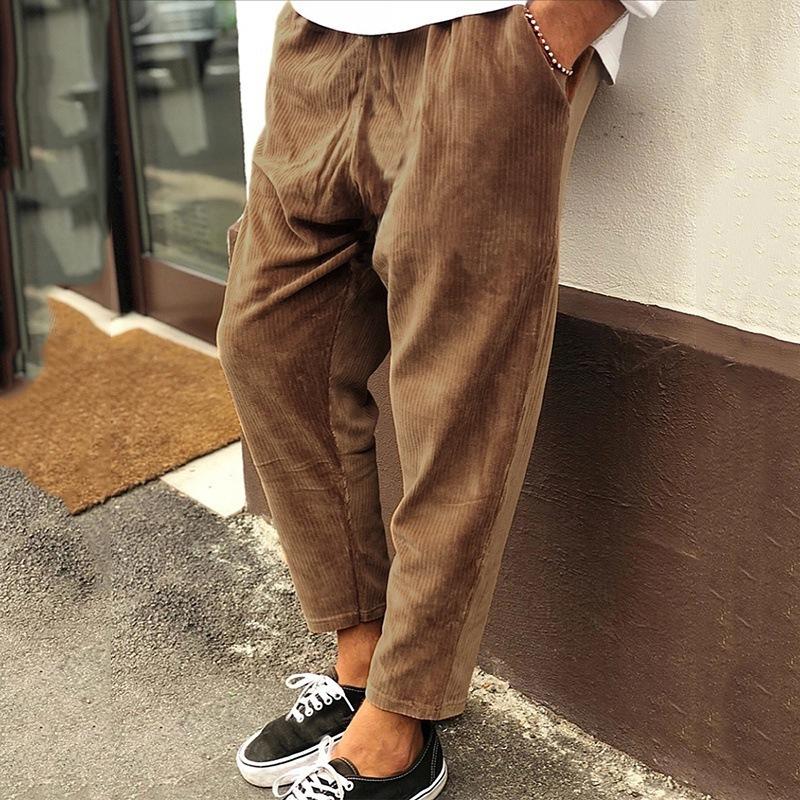 Men's Corduroy Loose Straight Cropped Pants 00857343X