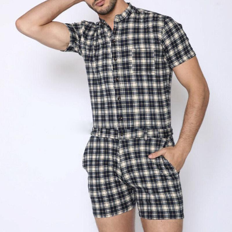 Men's Vintage Check Short Sleeve Jumpsuit 89353277Y