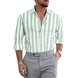 Men's Cotton Linen Stripe Lapel Shirt 66040713X