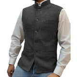 Mens Stand Collar Herringbone Single Breasted Vest 76418897M Grey / S Vests