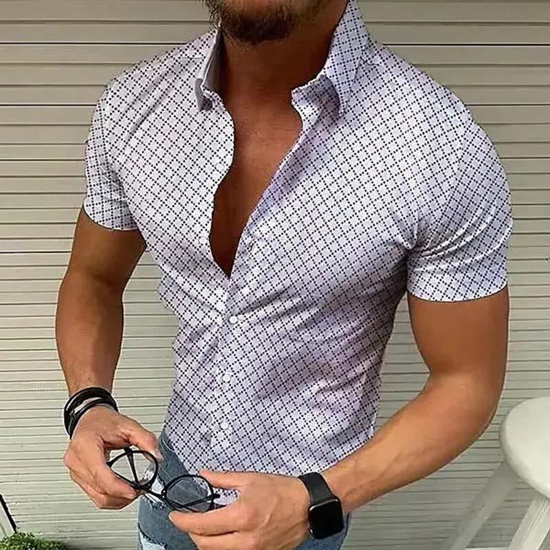 Men's Casual Printed Lapel Short Sleeve Shirt 81613045M
