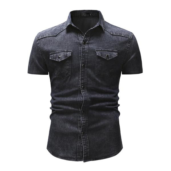 Camicia a maniche corte in denim vintage da uomo 47012502X