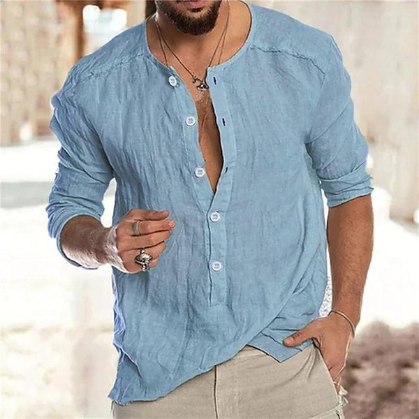 Men's Casual Button V Neck Long Sleeve Shirt 01515945Y