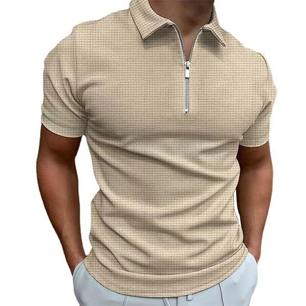 Men's Casual Slim Short Sleeve Zip Lapel Polo Shirt 76197440M