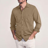 Men's Lapel Pockets Long Sleeve Solid Cotton Casual Shirt 28365105Z