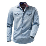 Men's Casual Lapel Long Sleeve Washed Denim Shirt 36975779M