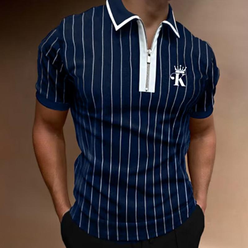 Men's Striped Zip Polo Short Sleeve T-Shirt 06122892Y