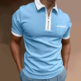 Men's Lapel Colorblock Slim Fit Patch Pocket Polo Shirt 11145957M