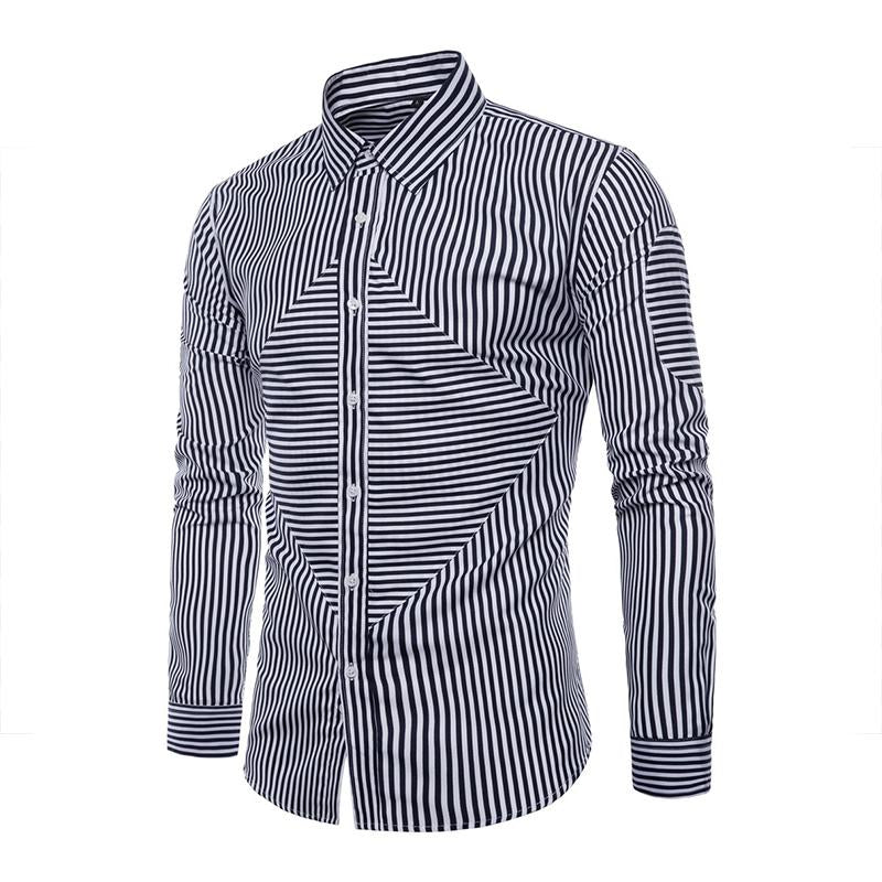 Men's Casual Striped Patchwork Long Sleeved Shirt 38610425M