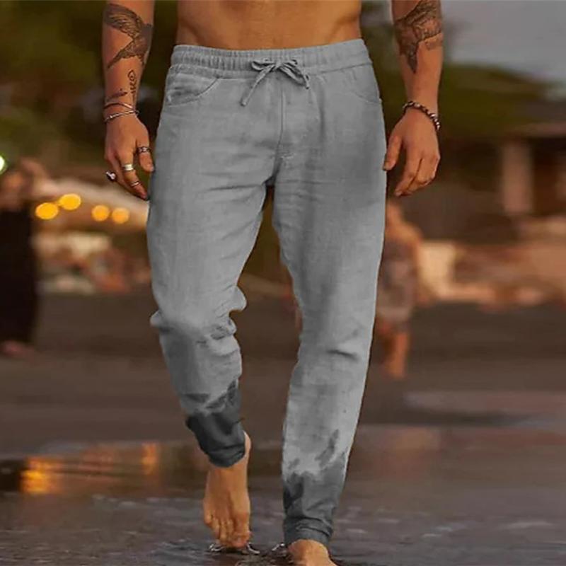 Men's Casual Solid Color Drawstring Elastic Waist Loose Beach Pants 31939183M