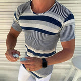 Men's Casual Striped Round Neck Short Sleeve T-Shirt 84079311M