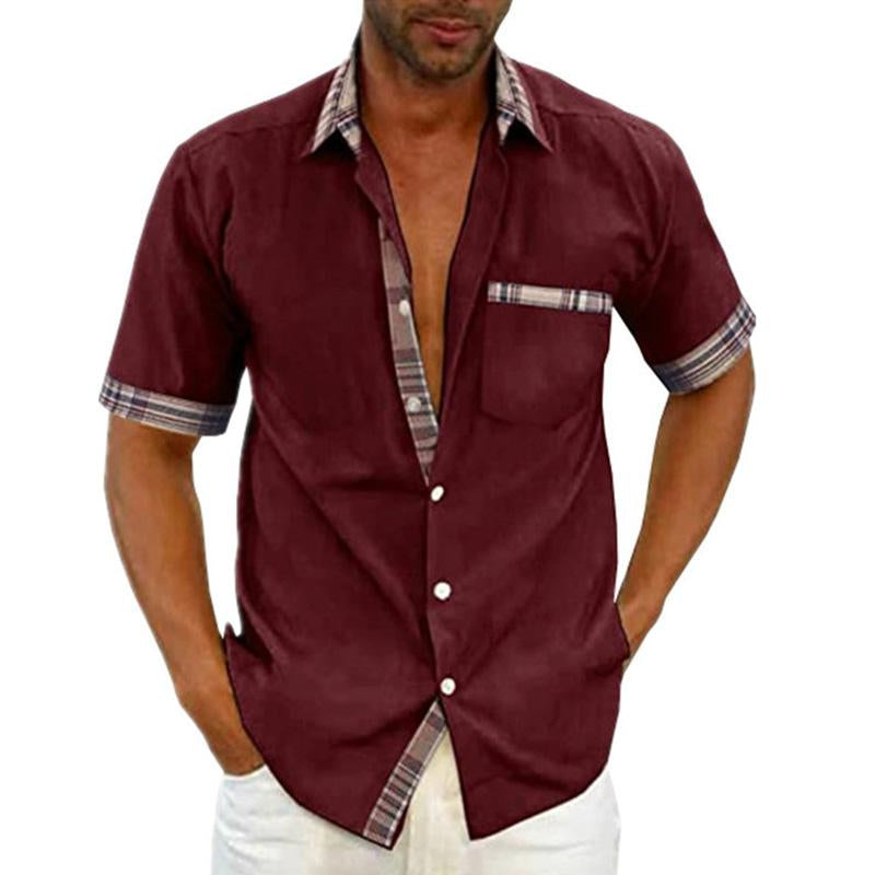 Men's Casual Colorblock Patchwork Lapel Short-sleeved Shirt 89469598M