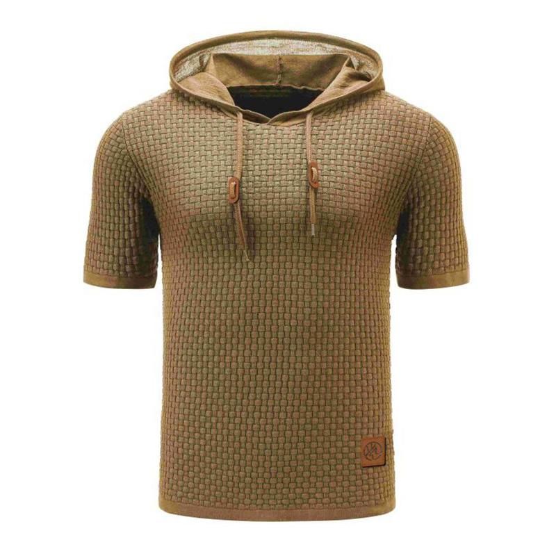 Men's Casual Hooded Knit Short Sleeve T-Shirt 79682427M