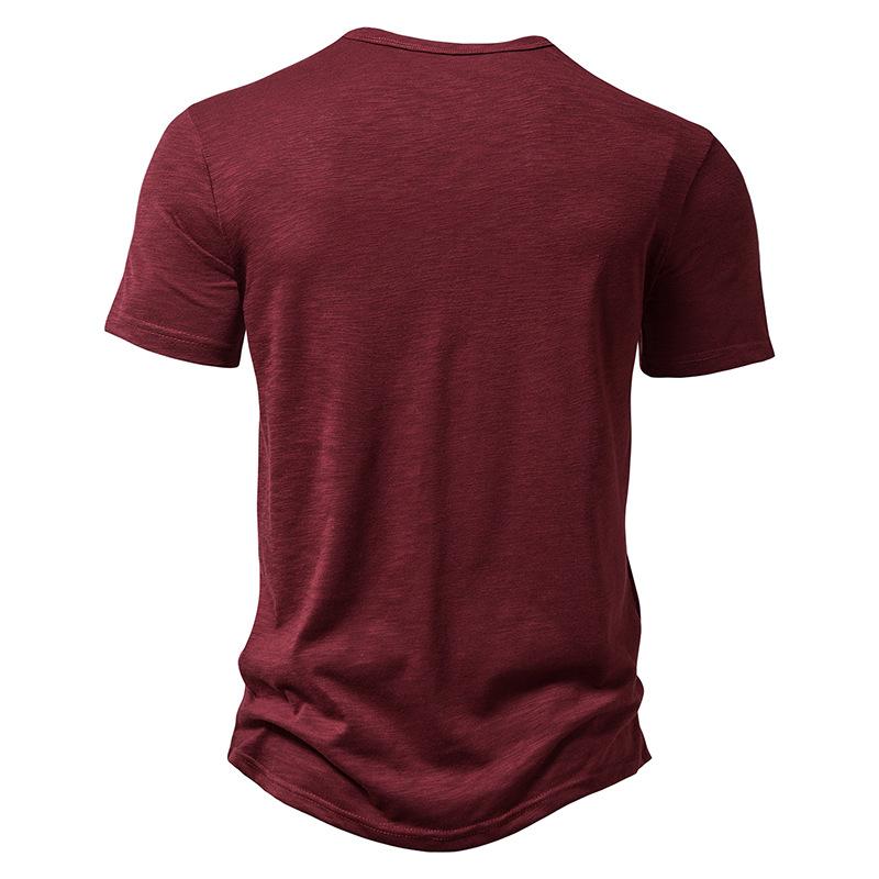 Men's Slub Cotton Henley Collar Short Sleeve T-shirt 84671002Z