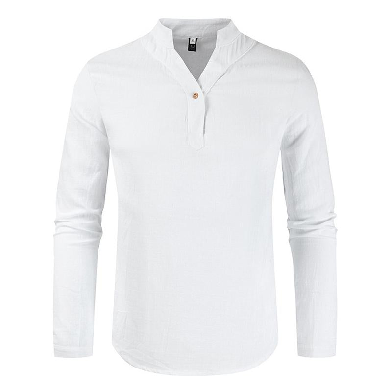 Men's Cotton Linen Long Sleeve Solid Color Shirt 92433612X