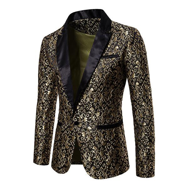 Blazer da uomo vintage con revers in jacquard e un bottone 76533871M