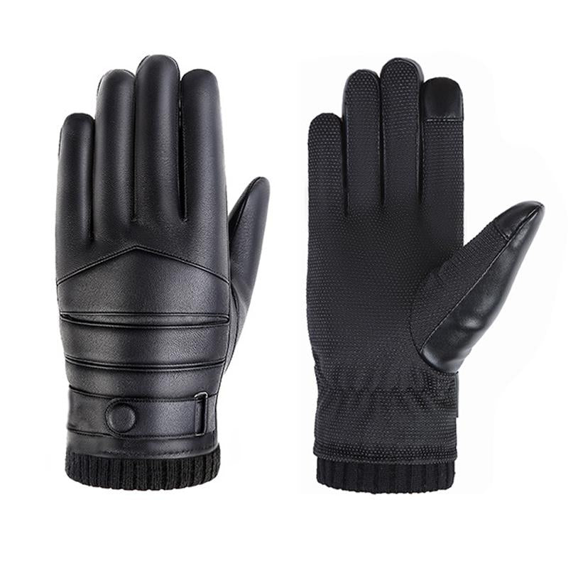 Men's Leather Mountaineering Cycling Plush Thermal Gloves 11401157Y