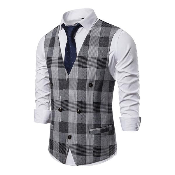 Men's Casual V-Neck Plaid Suit Vest 97343336M