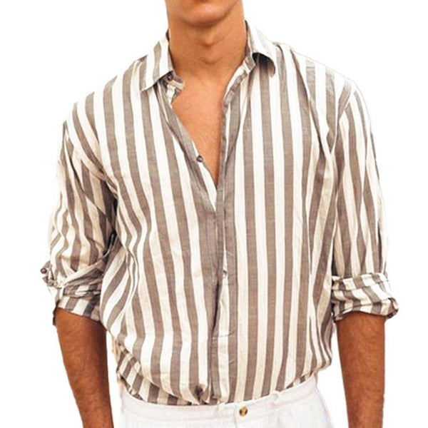 Men's Casual Lapel Striped Long Sleeve Shirt 53467839M