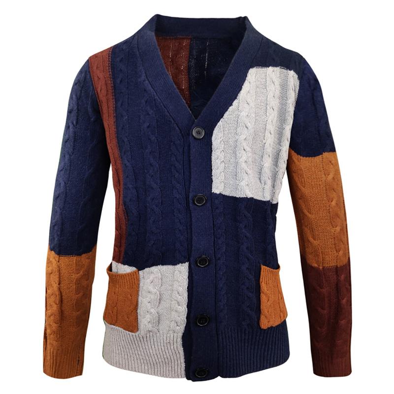 Men's Jacquard Colorblock Knit Sweater Cardigan 42489356X