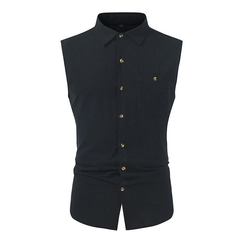 Men's Lapel Solid Color Single Breasted Sleeveless Shirt Vest 29008717X