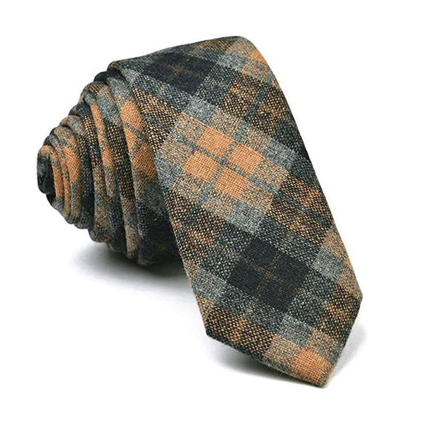 Men's Vintage Wool Blend Narrow Plaid Print Tie 65565127M