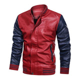 Men's Vintage Colorblock Leather Baseball Jacket 69381622M