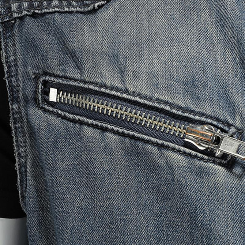 Men's Vintage Stitching Stand Collar Motorcycle Denim Vest 17095434Y