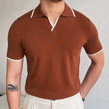 Men's Casual Lapel Knit Short Sleeve Polo Shirt 42270520M