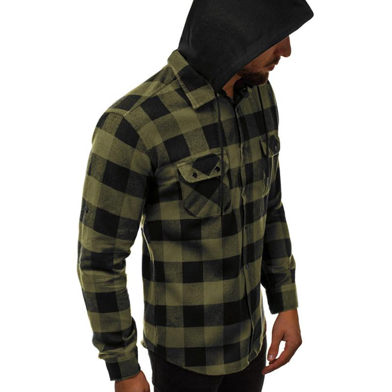 Men's Vintage Plaid Hooded Shirt 22425658X