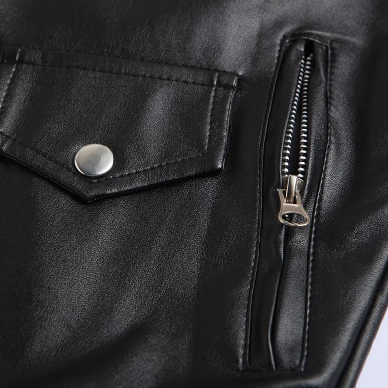 Men's Vintage Biker Slim Lapel Diagonal Zipper Leather Jacket 96439588M