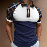 Men's Sports Short Sleeve Zipper Color Block Polo Shirt 81979829X
