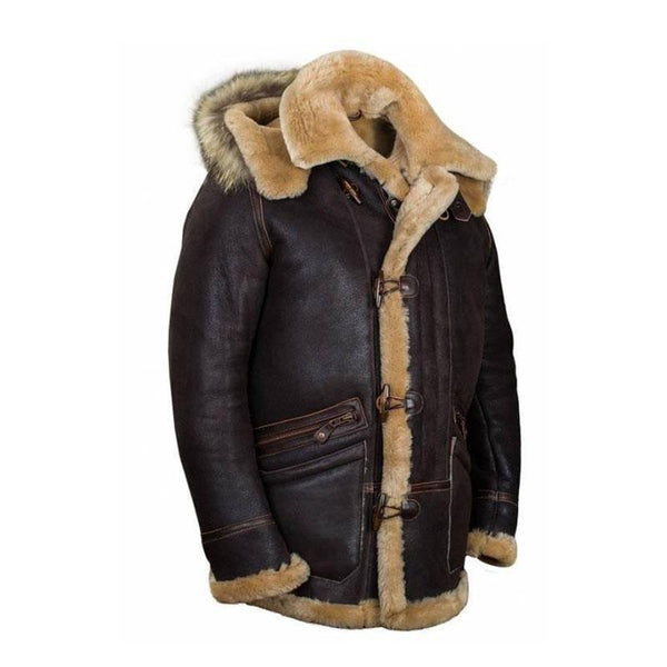 Men's Winter Zip Pocket Hooded Horn Buckle Fur Coat 80175709M