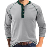 Men's Casual Crew Neck Contrast Henley T-Shirt 39486991M