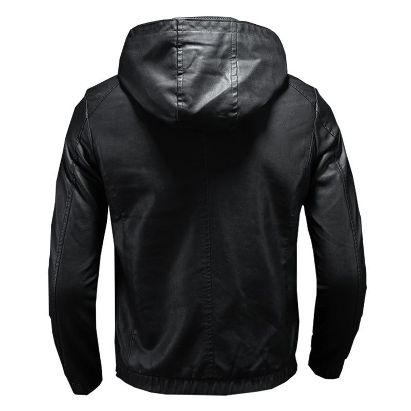 Men's Vintage Hooded Biker Leather Jacket 43026634X