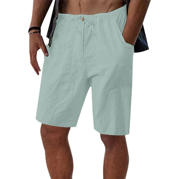 Men's Loose Linen Solid Color Beach Drawstring Shorts 42109543Y