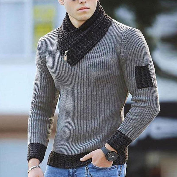 Men's Casual Slim Sleeve Scarf Collar Pullover Sweater 03292607M