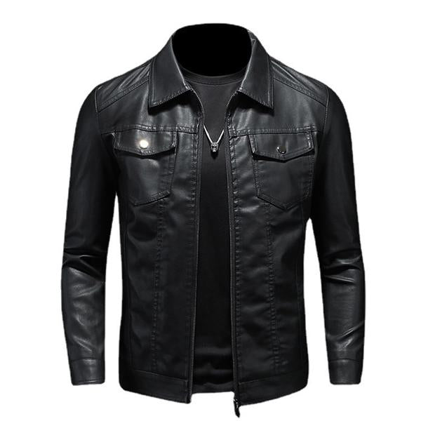 Chaqueta de motociclista de piel con solapa para hombre 37377631X