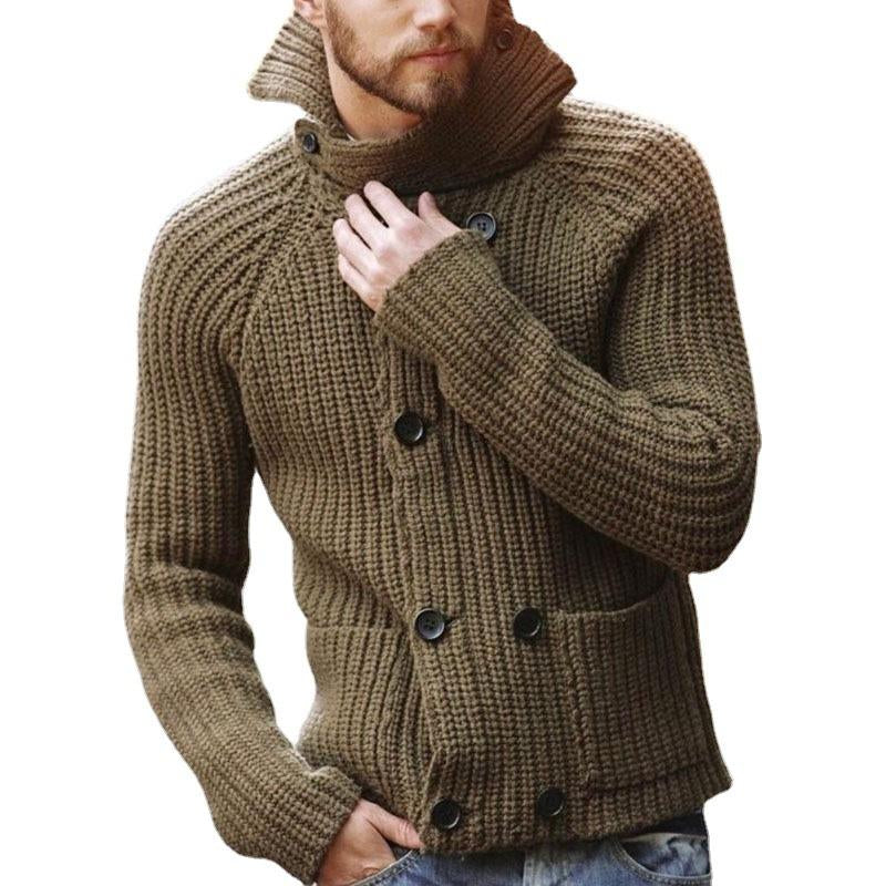 Veste en tricot à col roulé et manches longues à double boutonnage pour homme 90953320X