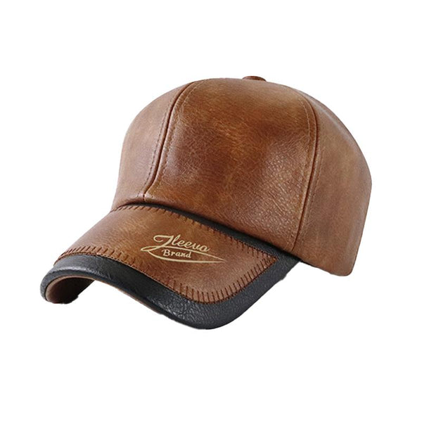 Men's Retro Letter Print Stitching PU Washed Distressed Motorcycle Baseball Cap 73002661X