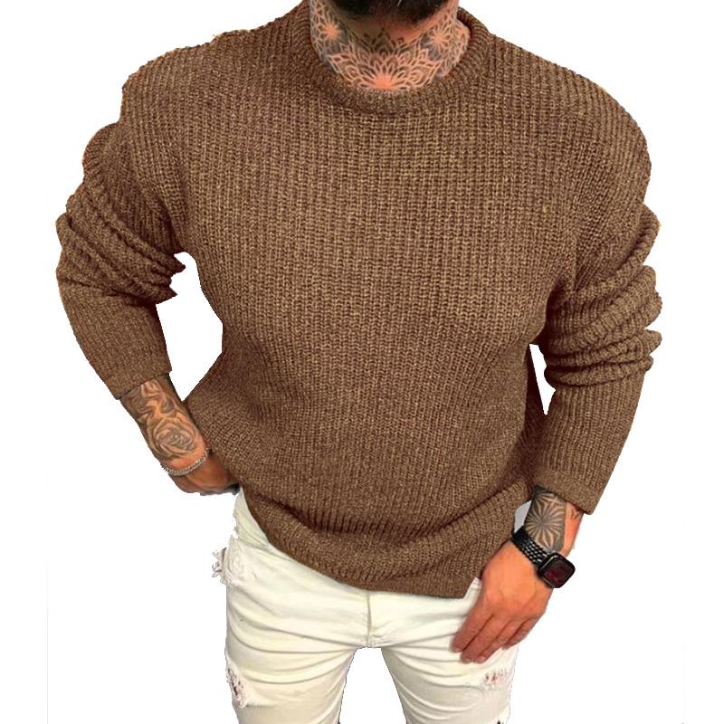 Men's Solid Waffle Crew Neck Pullover 88615932X