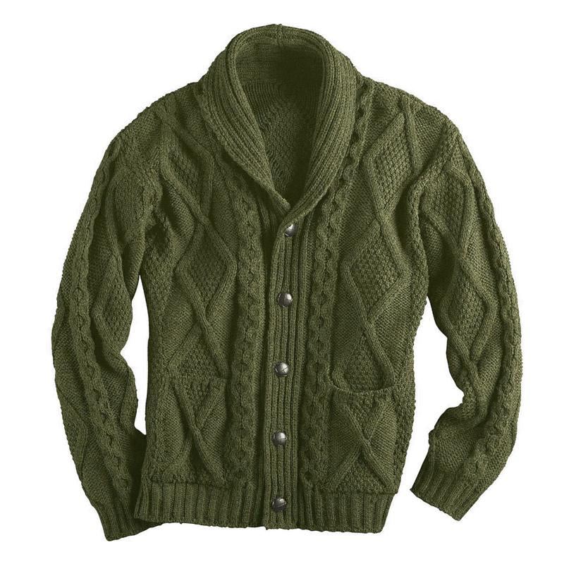 Men's Solid Color Long Sleeve Lapel Knit Cardigan 74013913X
