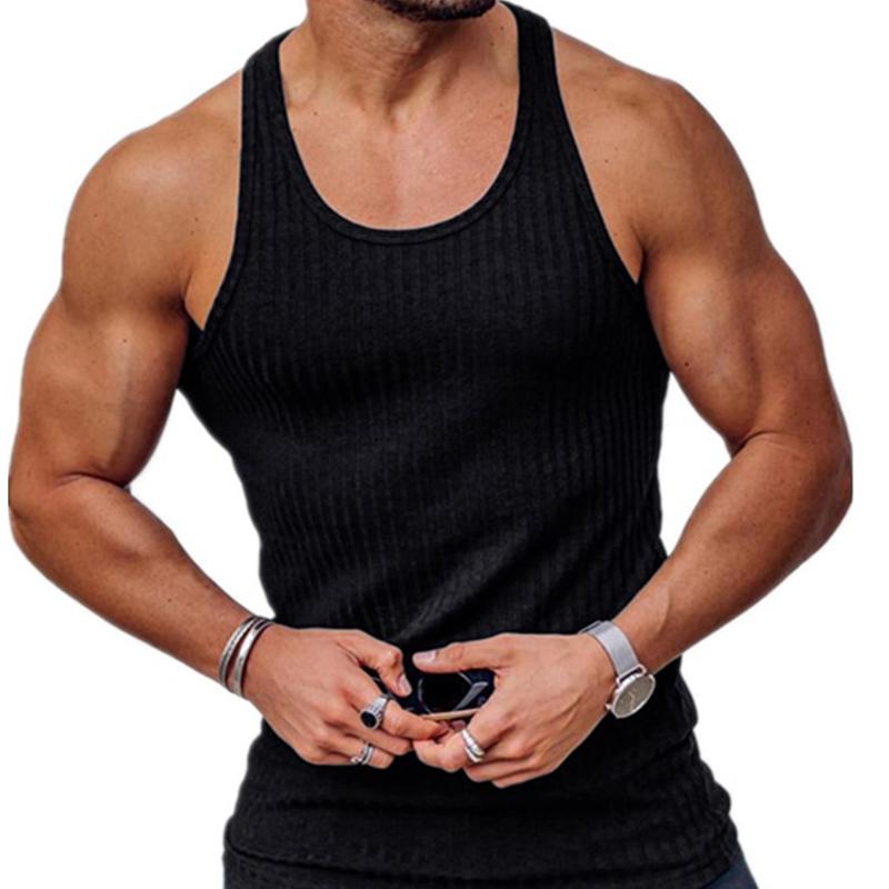 Men's Knitted Vertical Stripe Athletic Fit Racerback Tank Top 92662830X