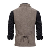 Men's Vintage Lapel Herringbone Single Breasted Vest 05741062M