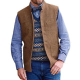 Men's Vintage Stand Collar Herringbone Suit Vest 68116871M