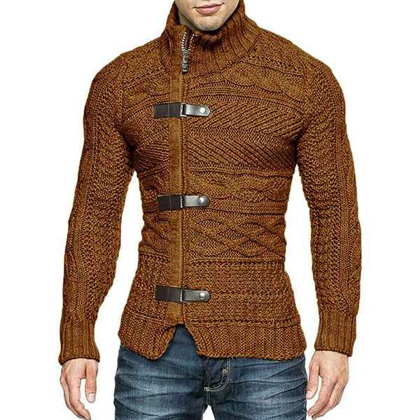 Men's Leather Button Turtleneck Long Sleeve Knitwear Jacket 05316226M