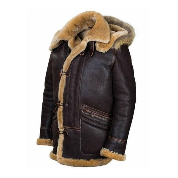 Men's Winter Zip Pocket Hooded Horn Buckle Fur Coat 80175709M